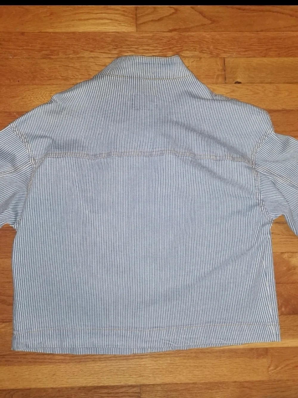 Universal Thread Striped Button-Front Cropped Jacket in Light Blue and White